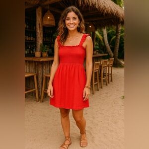 Velvet Torch Smocked Mini Dress Stretch Summer 4Th of July S USA Made Spring Y2K